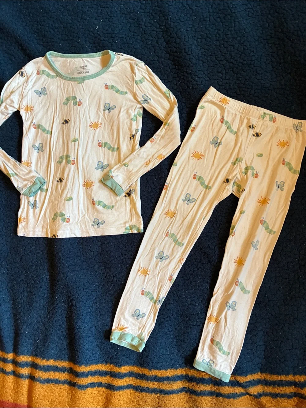 Kyte baby Cream Pajama Set with Green Caterpillar, Blue Butterfly & Yellow Sun